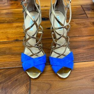 Blue suede and gold leather zip back heel by L.K.Bennett London. Great condition